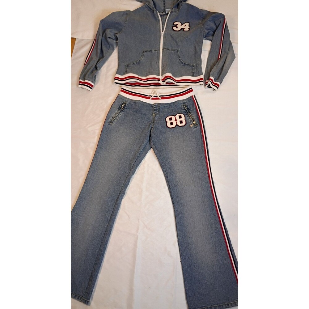 VTG Size 15/16 G.W. Sport Y2K Denim Stretch 2-pc Track Suit Young Adults